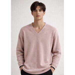 PAUL SMITH 100% Wool V Neck Sweater With Pockets in Light Pink Preppy Mod